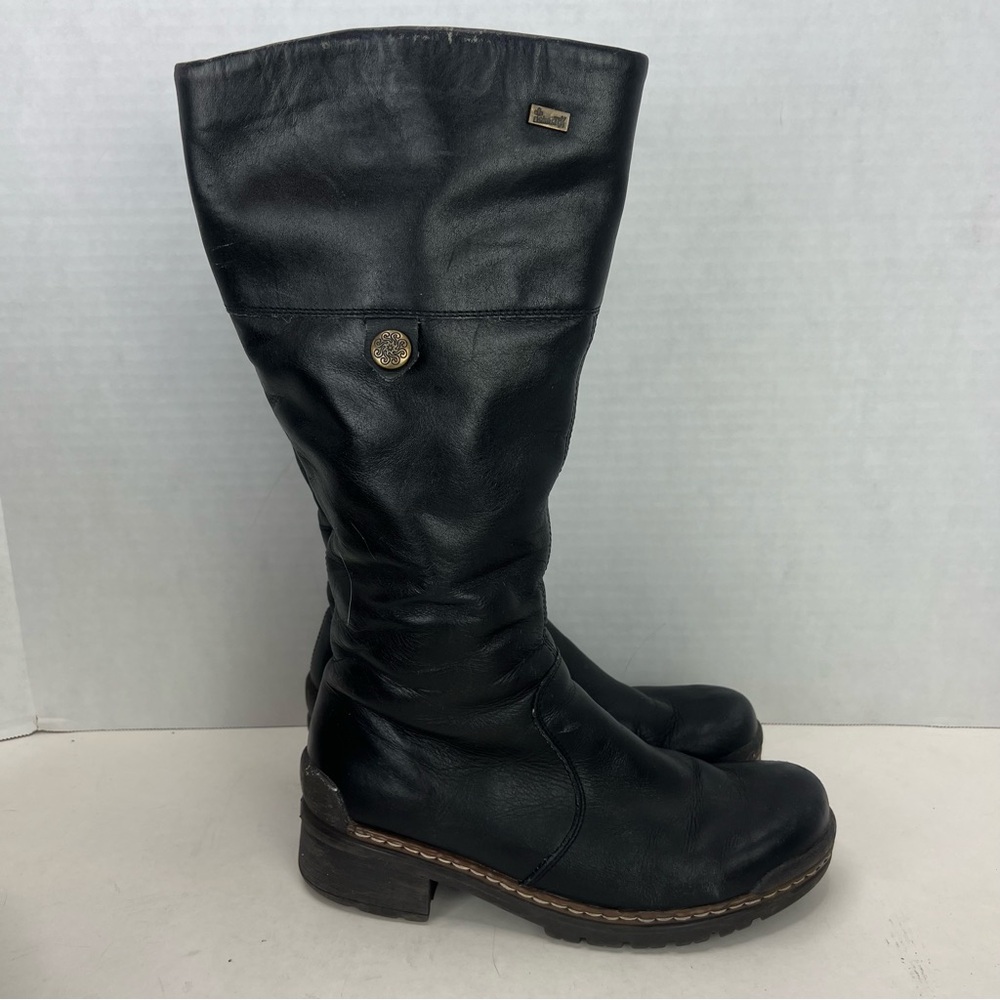 RiekerTEX tall black fleece-lined leather moto boots